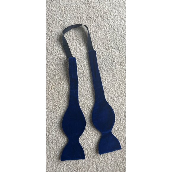 Vintage Classic Brilliant Royal Blue Self Tie Formal Velvet Bowtie Satin Lining - Picture 3 of 6